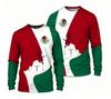 Men's 3D printed Mexican flag long sleeved fashionable round neck top street style Harajuku style long sleeved T-shirt