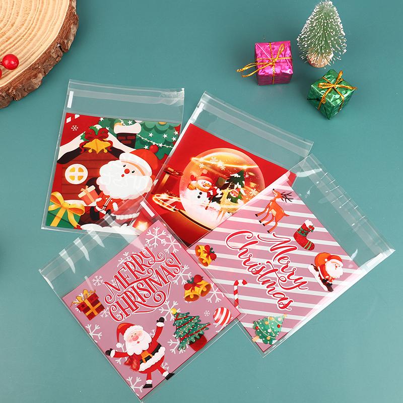100 шт. Рождественский подарочный пакет, самоклеящийся пакет для упаковки печенья и конфет, подарочный пакет на годовщину, пластиковый пакет для выпечки закусок