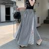 Корейский стиль весна-лето женская юбка миди с высокой талией синяя черная клетчатая вышитая кружевная юбка в стиле пэчворк элегантные женственные женские юбки