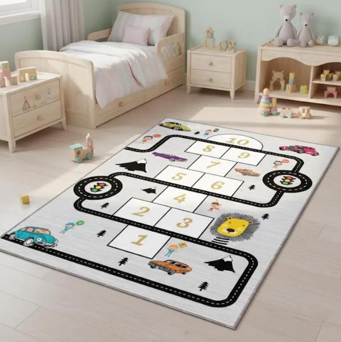 Hopscotch Pattern Kids Rug Car Road Rug Colorfull Hopscotch Kids Rug Rugs for Kids Room Home Decoration