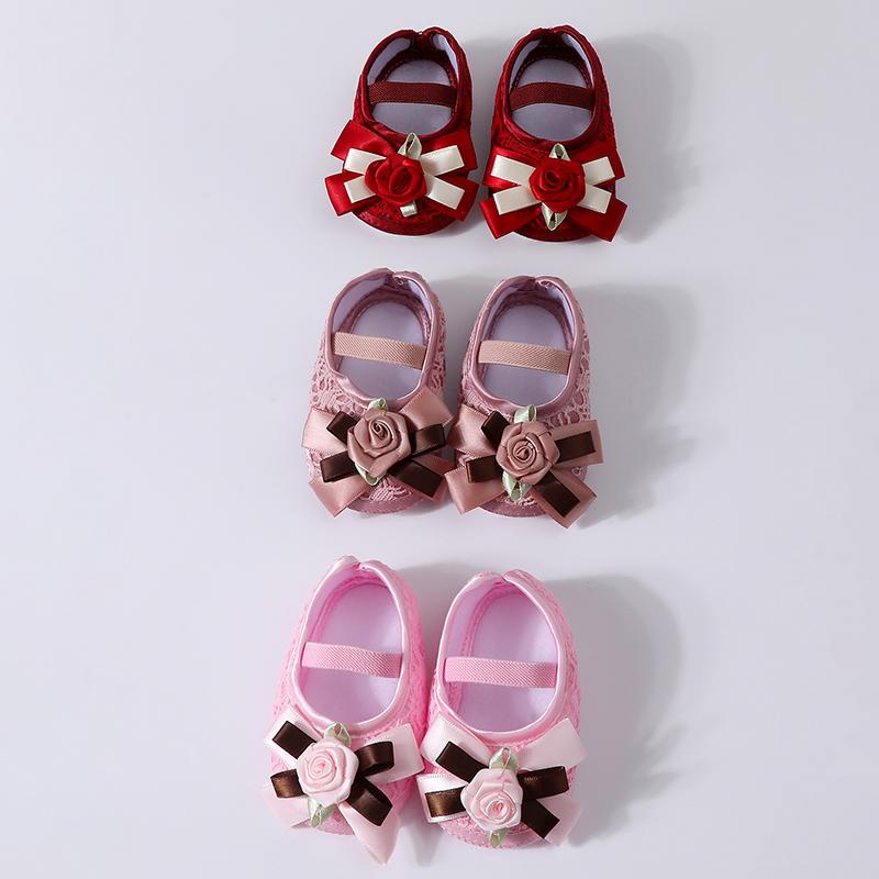 Туфли для девочки с цветочным бантом, нескользящие, для младенцев, принцесс, для 0-1 года