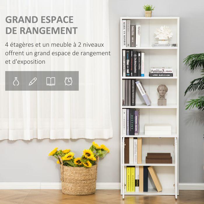 Bibliothèque - HOMCOM - 4 compartiments - meuble de rangement livres - 59x29x180 cm - Blanc