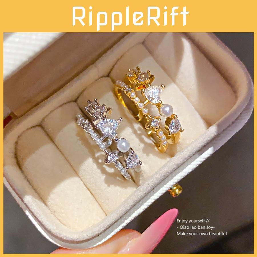 Light Luxury Gold Plated Heart Shape Zircon Open Ring For Women Stylish Hand Jewelry