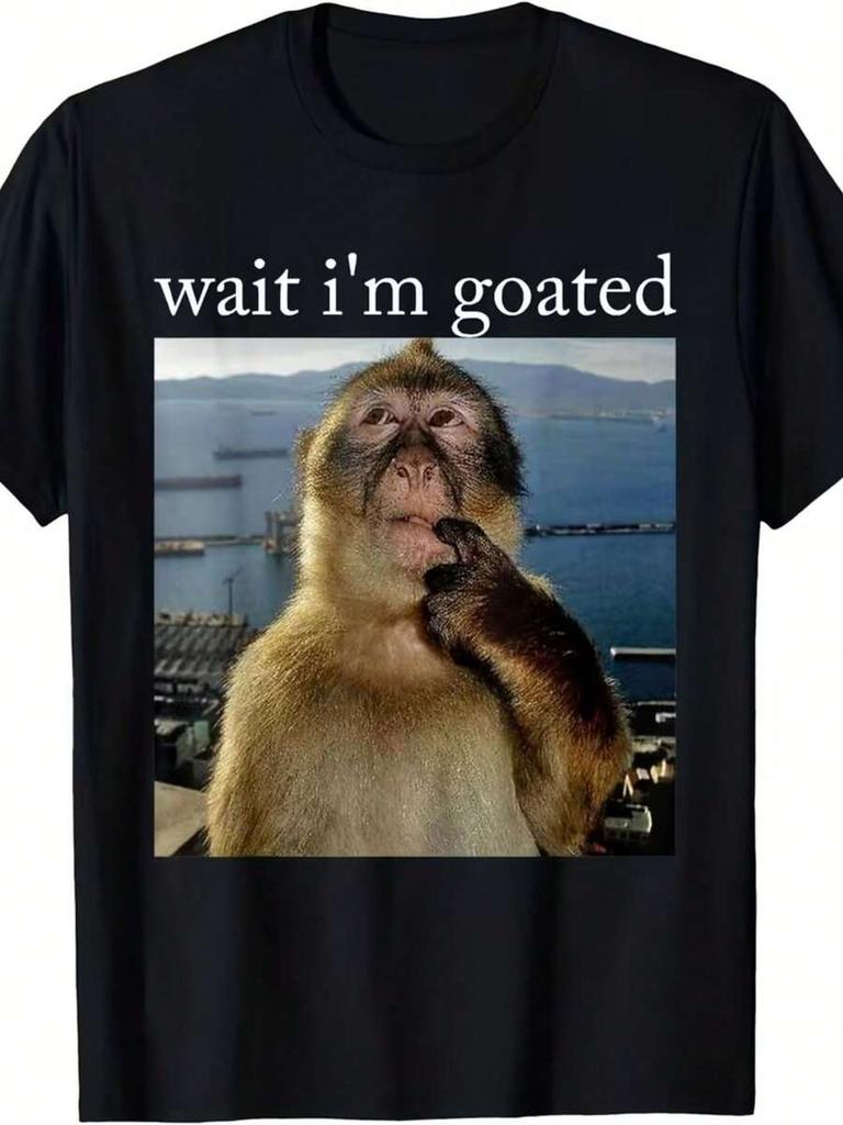 Wait Im Goated Black TShirt With Monkey In Coastal Scene Fun Graphic Tee For Animal Humor Fans