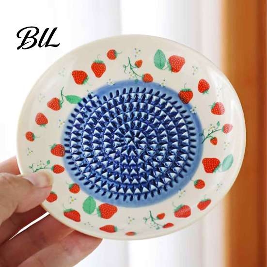 Manual Kitchen Grinding Tool Ceramic Garlic Grater Plate, Fruit Print Ginger Cheese Grinder, Mincer Multi-function Dish for Onion, Lemon, Vegetables,