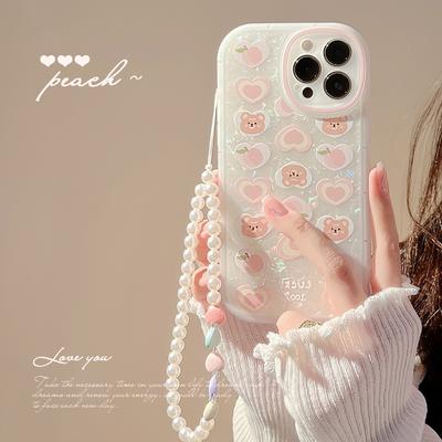 Чехол для телефона Apple Peach Love Bear для 15promax iPhone 16 Фея 15 Жемчужная цепочка XR Чехол 14
