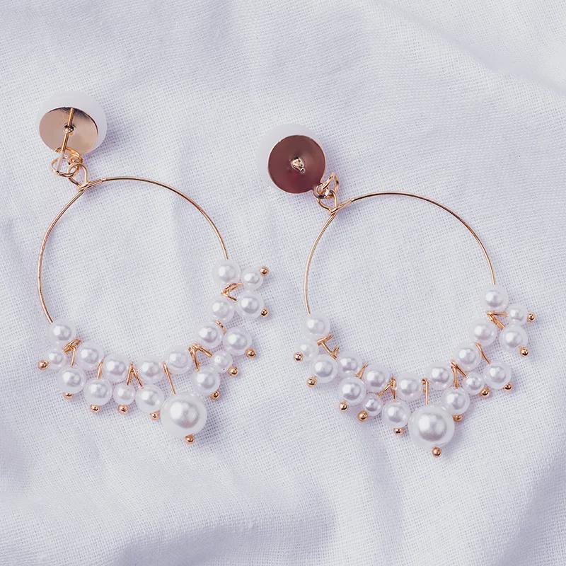 Длинные серьги-кисточки с жемчугом Dongdaemun Hollow Circle — элегантный, простой дизайн для женщин