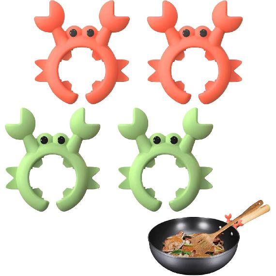 4 Pcs Crab Spatula Holder, Silicone Crab Shaped Spoon Rest, Anti-Scalding Adjustable Cooking Utensil Holder for Pot, Silicone Boil Over Spill Stopper