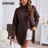 Winter Women's Sweater Solid Colour Half High Neck Pullover Knit Sweater Fashion Medium Long Split Sweater
