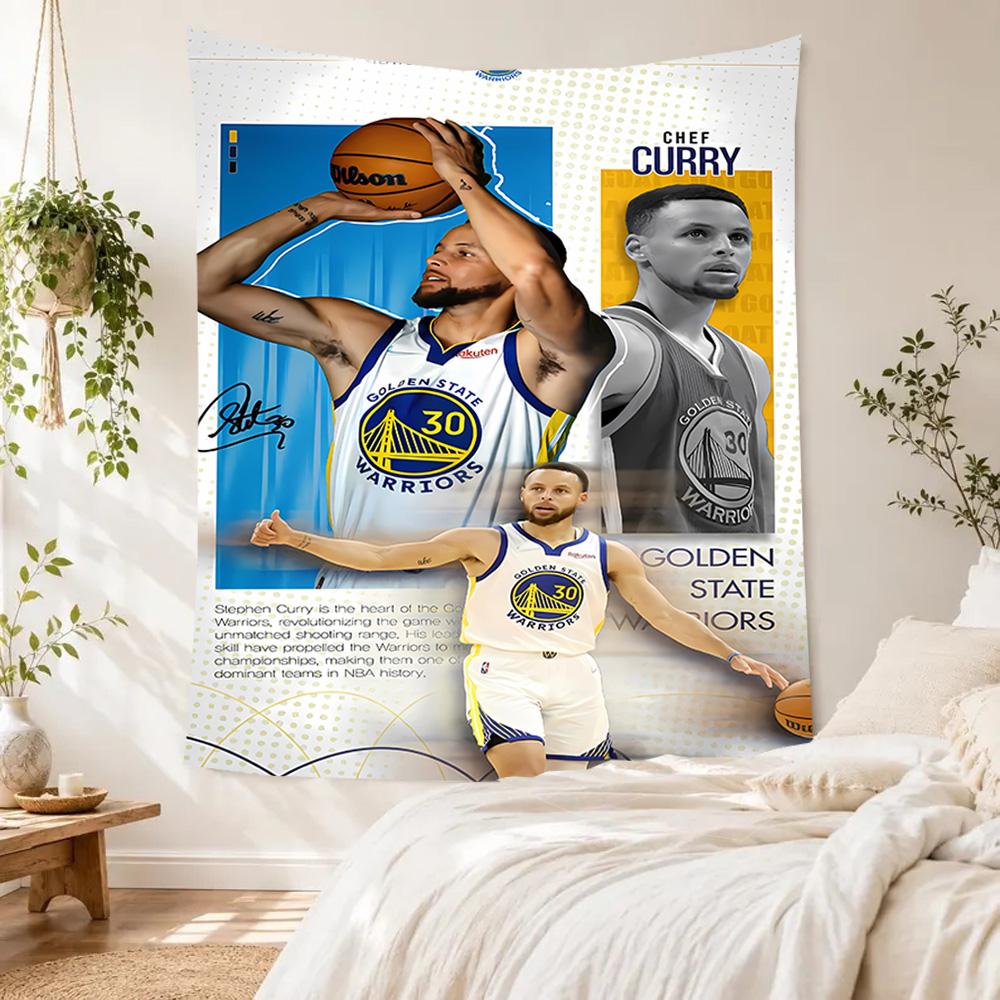 Golden State Warriors Player Handwoven Tapestry Retro Boho Made for Reading Corner Dorm Wall Living Room Year-Round Hand Painted Style