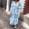 Women Maxi Dress V Neck Floral Printed Pleated Ruffle Patchwork Hem Loow Waist Horn Sleeves Single-breasted Daily Commuting Long Dress