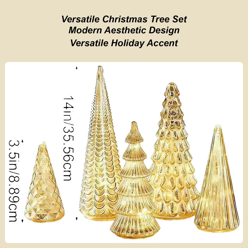 Набор из 5 стеклянных рождественских елок Стеклянные светящиеся светодиодные Маленький домашний декор Искусственная рождественская елка с огнями для улицы Стол