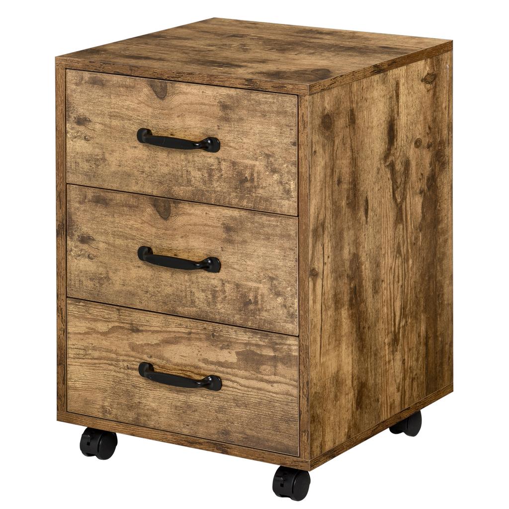 3 Drawer File Cabinet Mobile Filing Cabinet On Wheels For Home Office Study Rustic Brown