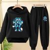 Children From 3 To 12 Years Old 67 Printed Hooded Sweatshirt and Black Top and Pants Suit, Suitable for Girls and Boys