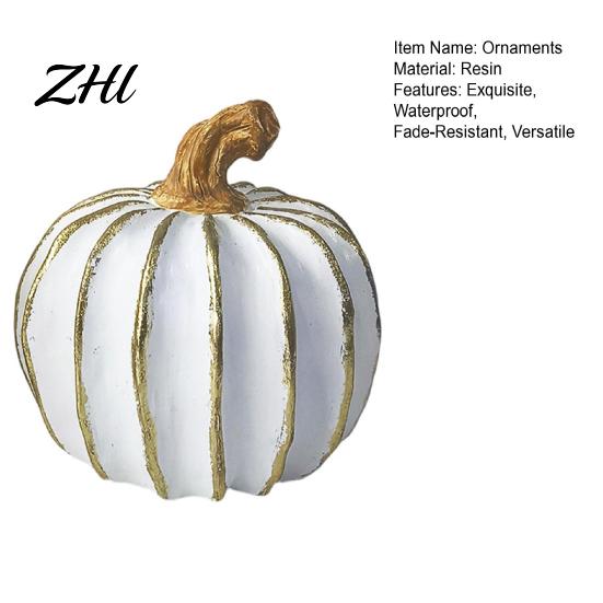 Halloween Display Props Fall Pumpkin Decor, White Gold Thanksgiving Decorative Pumpkin, Resin Pumpkins Holiday Gift for Home Figurine, Statues