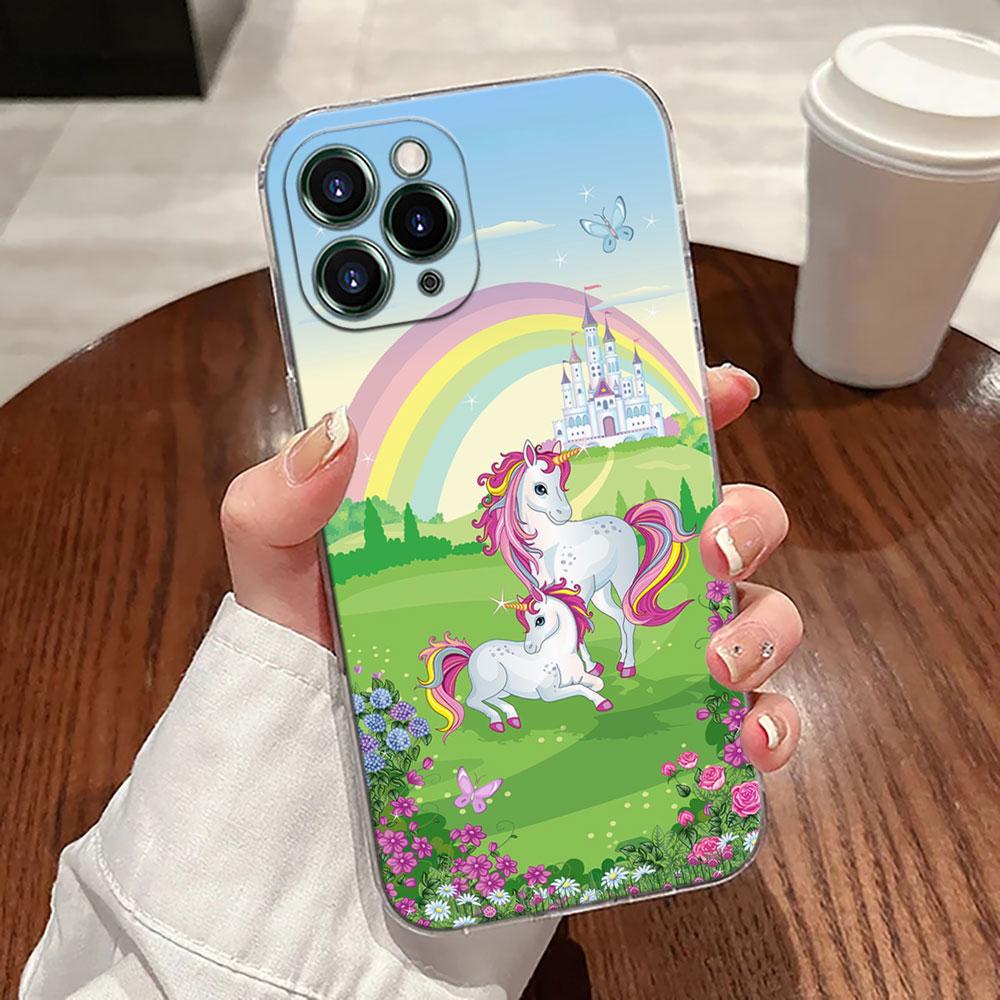 Cute Rainbow Unicorn Transparent Case For Apple iPhone 17 16 15 14 13 12 11 Pro Max 16 Plus 16E 17Air 17Pro Phone Cover Silicone