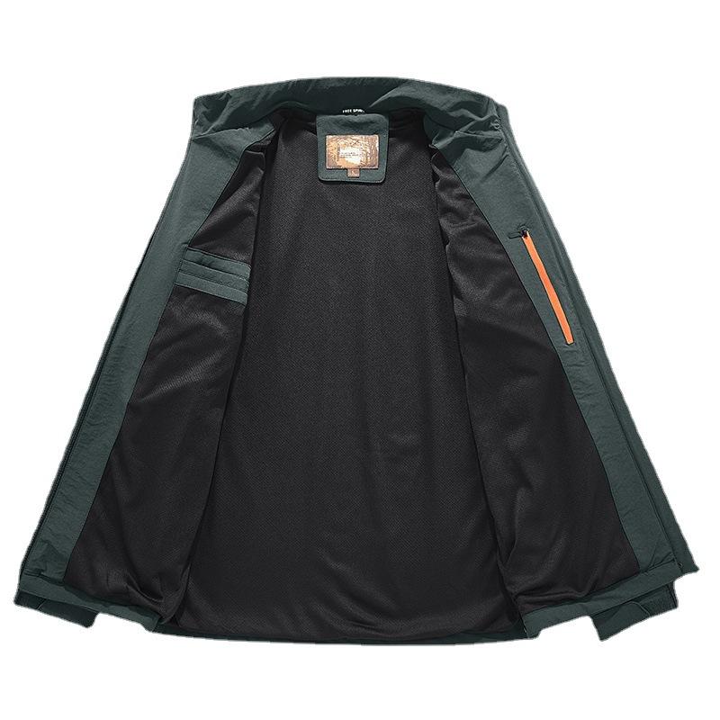 Мужская легкая куртка на весну и осень, куртка с длинным рукавом и воротником-стойкой, однотонная повседневная молодежная куртка с несколькими карманами на молнии