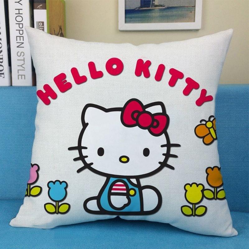 Cute Cartoon Art Funny HelloKitty Cushion Cover Square Pillowcase Home Sofa Living Room Coffee Shop Durable Pillowcase