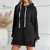 Женское платье с капюшоном, свободный однотонный цвет, с разрезом, завязками на талии, с большим карманом, с капюшоном, средней длины, для поездок на работу, свиданий, спортивная толстовка с капюшоном