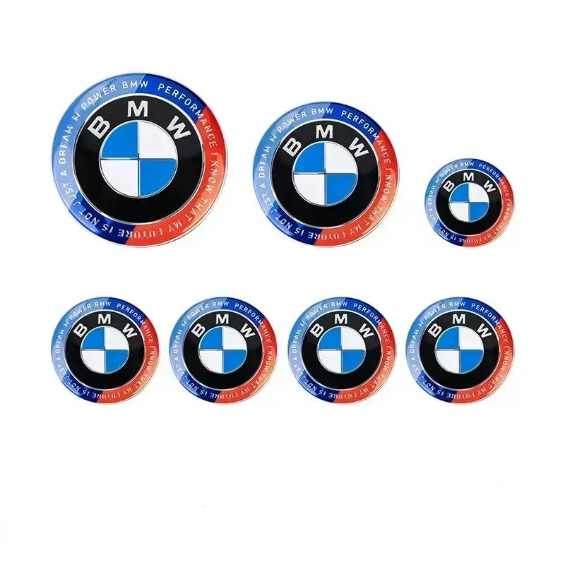 UIDM1 2023 New 7Pcs Front Hood Emblem For BMW 50th Anniversary Logo 82mm+Rear Badge 74mm+Wheel HubCap 68mm+Steering Wheel Sticker 45mm