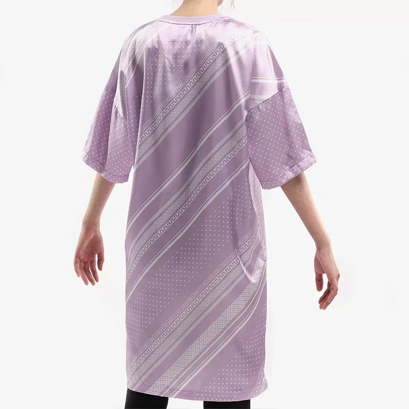 Adidas Оригинальное платье свободного кроя с принтом в полоску и трилистником, круглое, удобное, дышащее, повседневное, спортивное, с коротким рукавом, женские платья, фиолетовое, DV2638