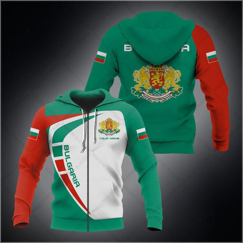 Имя Болгарии Эмблема молнии Толстовки Свободные унисекс оверсайз толстовки Зимняя повседневная уличная одежда Топ Пуловер