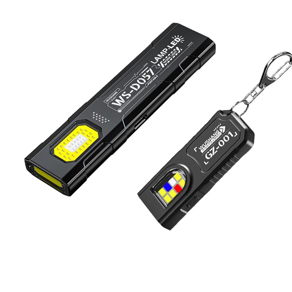 2Pcs/Set Mini LED Keychain Flashlight USB Rechargeable Work Light Waterproof Portable Torch For Camping Pocket Lamp