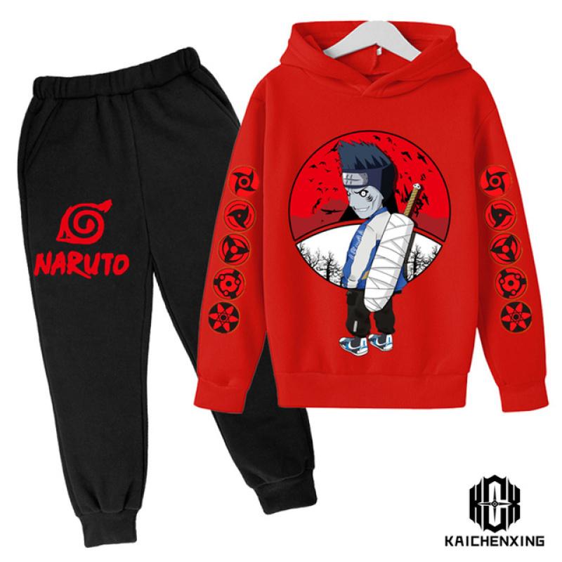 Толстовка с капюшоном «Наруто», детский спортивный костюм, комплект одежды для мальчиков, одежда для маленьких девочек, повседневные свитера с капюшоном «Какаши» + брюки, 2 шт.