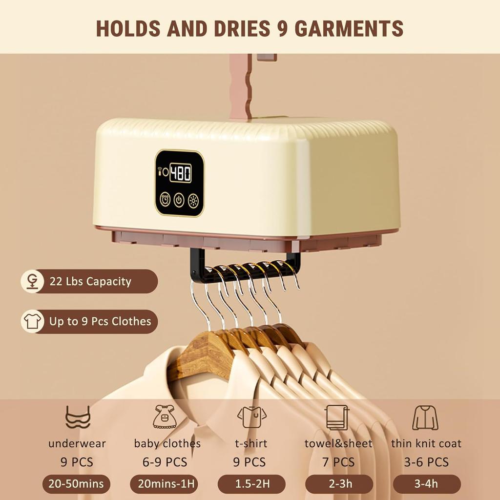 Портативная электрическая сушилка для одежды, 600 Вт, таймер на 8 часов, пульт дистанционного управления, складная, для путешествий, квартиры, дома на колесах, общежития, низкий уровень шума, энергосберегающая