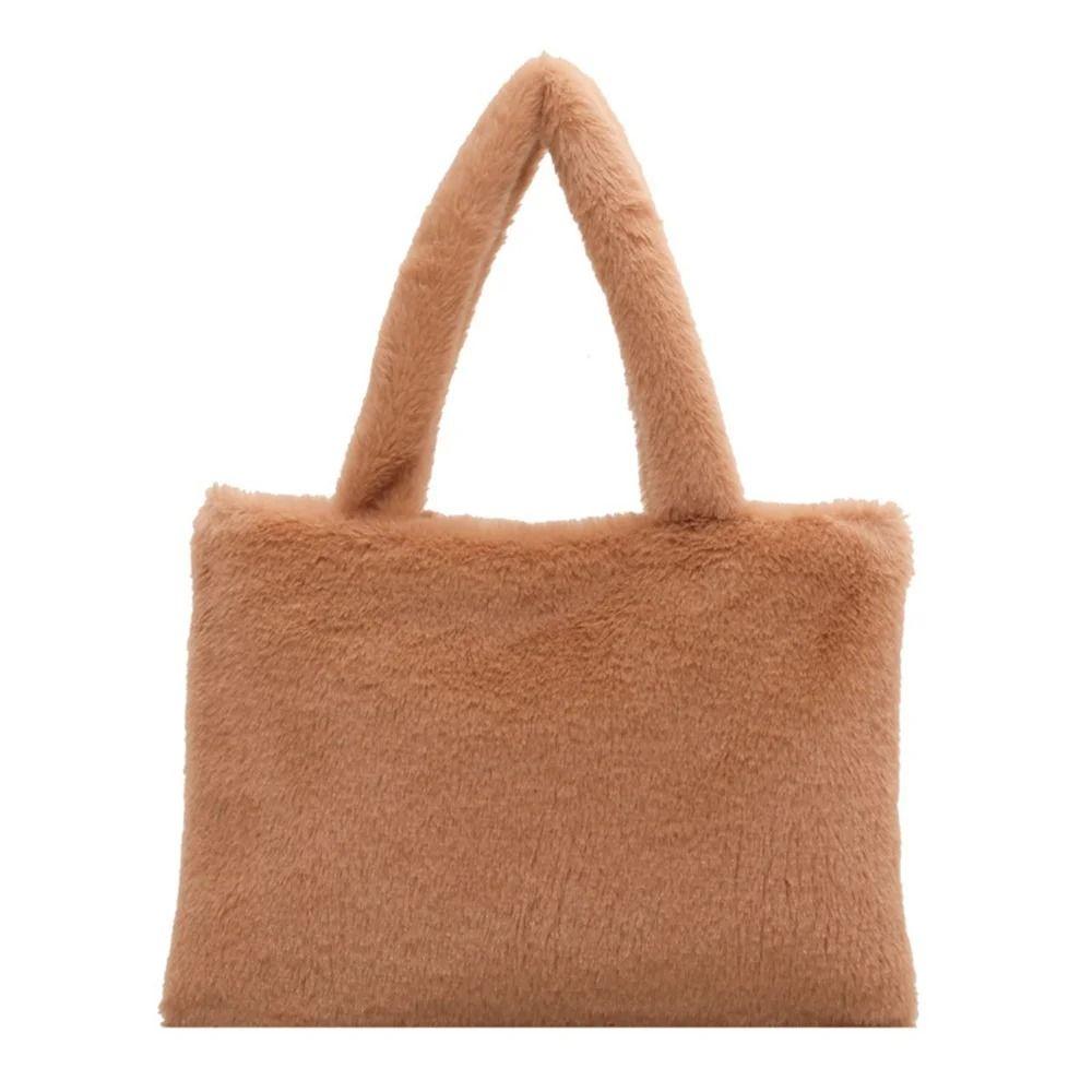 Soft Shoulder Bag Plush Shopper Bag Solid Color Underarm Handbag Autumn Winter