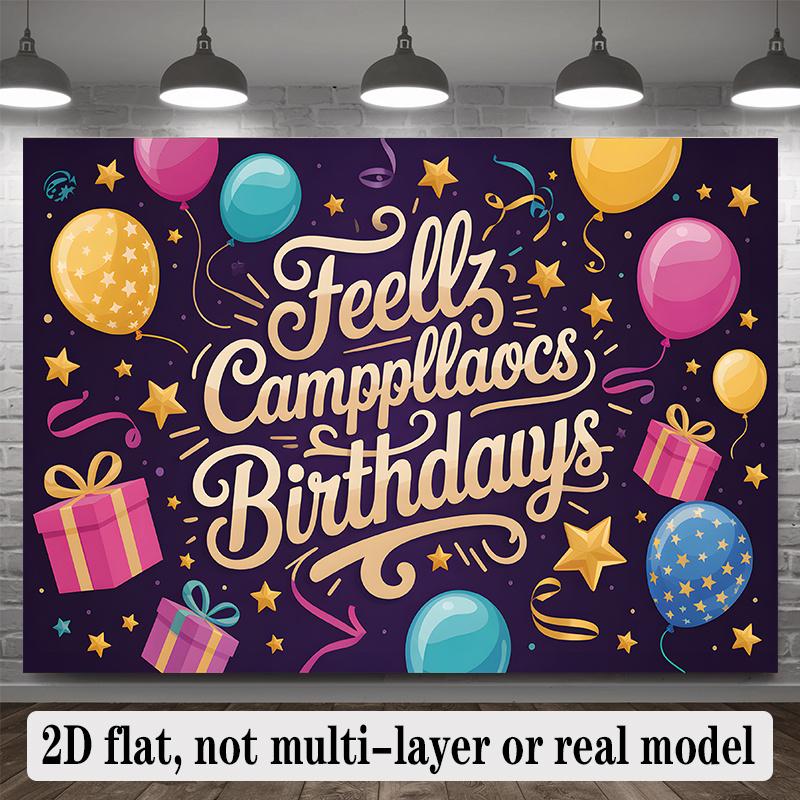 Happy Birthday Golden & Gold Design, 1pc Polyester Party Backdrop Banner, Photo Booth Background, Wall Decor