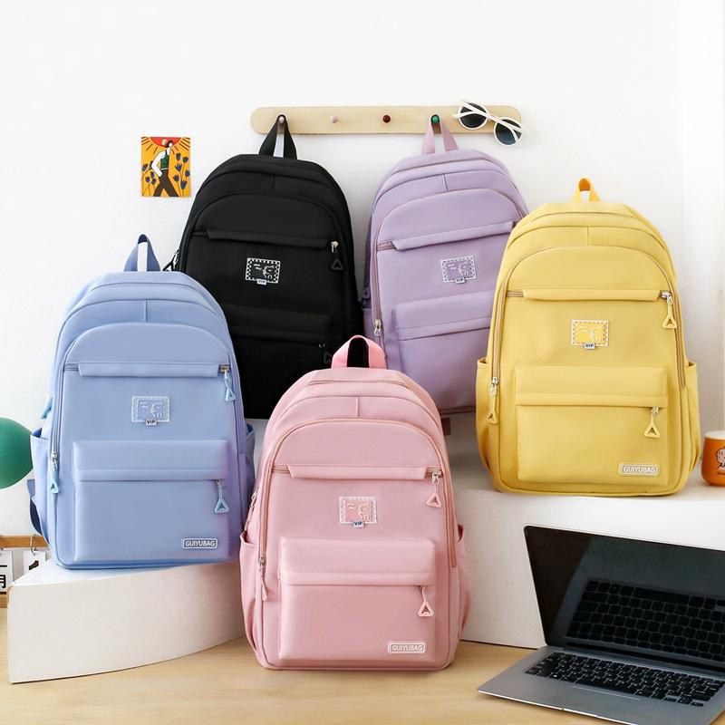 New Schoolbag Simple Solid Color Backpack for Girls Campus Students Four Piece Schoolbag Fashionable Travel Backpack