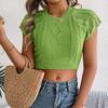 Spring Summer Women's Casual Solid Colour Twist Short Sleeve Knit Holiday Short Cord Top