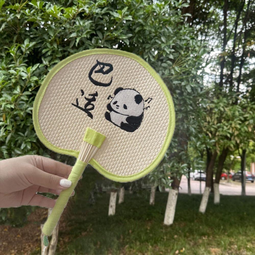 Decorative Straw Group Fan Chinese Style Summer Panda Fan Practical Handmade Straw Fan  Travel