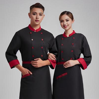 Унисекс униформа шеф-повара с нагрудным карманом и воротником-стойкой, двубортная рубашка шеф-повара с длинными рукавами