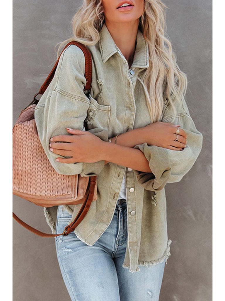 Джинсовая куртка с потертостями и разрывами в европейском и американском стиле для женщин 2025 года