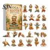 Unique Holiday Gifts Cute Sloth Advent Calendar, 24Pcs Acrylic 2D Ornament Set Christmas Countdown Calendar with Vintage Warm-Tone Designs,