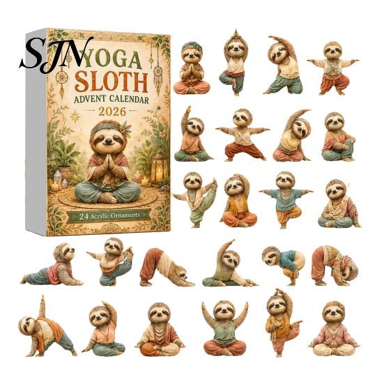 Unique Holiday Gifts Cute Sloth Advent Calendar, 24Pcs Acrylic 2D Ornament Set Christmas Countdown Calendar with Vintage Warm-Tone Designs,