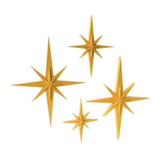 4Pcs Retro Starburst Wall Decoration 3D Printed Mini Mid-Century Starburst Wall Art Home Bedroom Living Room Bathroom Wall Decorative Sign
