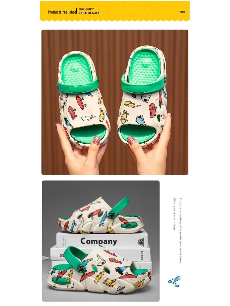 Летние сандалии для мальчиков с нескользящей мягкой подошвой и рисунком в виде мультфильмов: Детские тапочки для улицы с двумя петлями