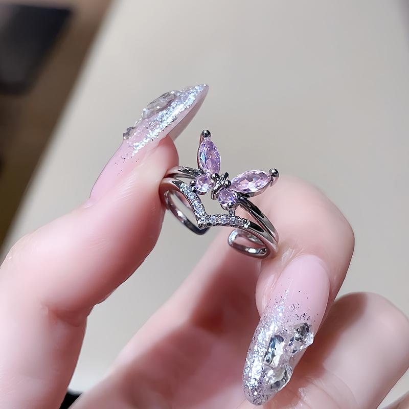 Luxury Butterfly High Sense Cold Wind Exquisite Full Diamond Zir*****Pen Ring Simple Fashion Ring