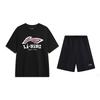 Модный Универсальный Быстросохнущий Прохладный Повседневный Спортивный Костюм с Коротким Рукавом Унисекс костюмы Черный AHSU711-1+YKST119-1