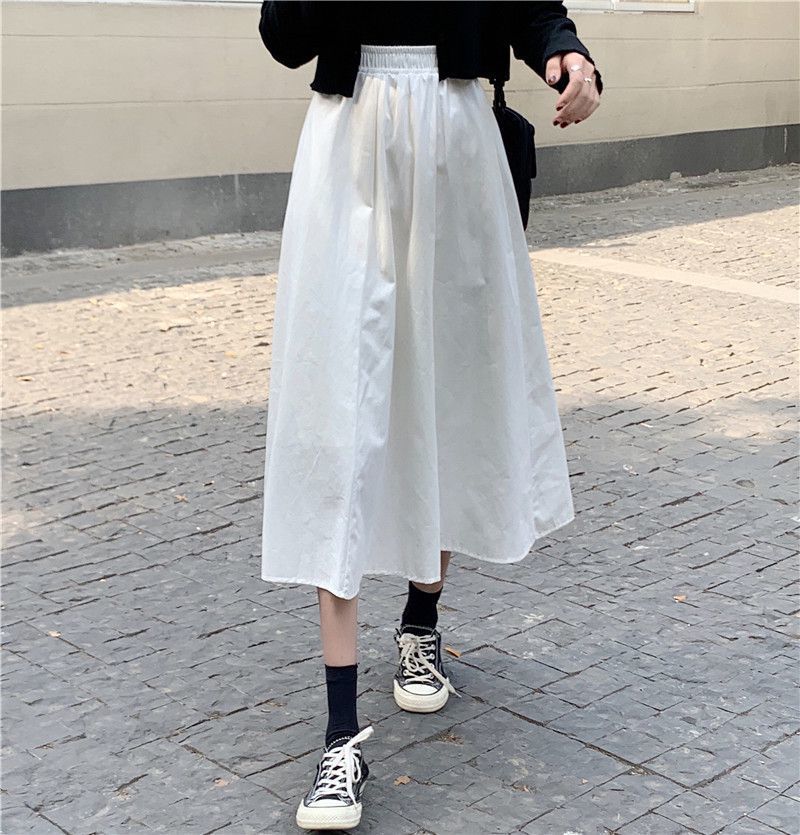 Женская белая длинная юбка Модные карманы Плиссированные юбки до колена Осень 2024 Новые Повседневные Элегантные С высокой талией А-силуэта Женские юбки