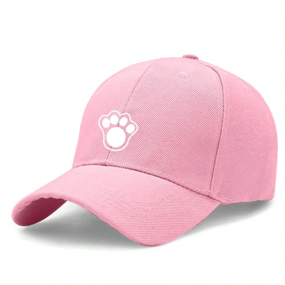 [Cute Paw Print Baseball Cap] Adorable Unisex Paw Print Light Beige Polyester Adjustable Breathable Curved Brim Hat, Pet Lover Gift for Daily Wear