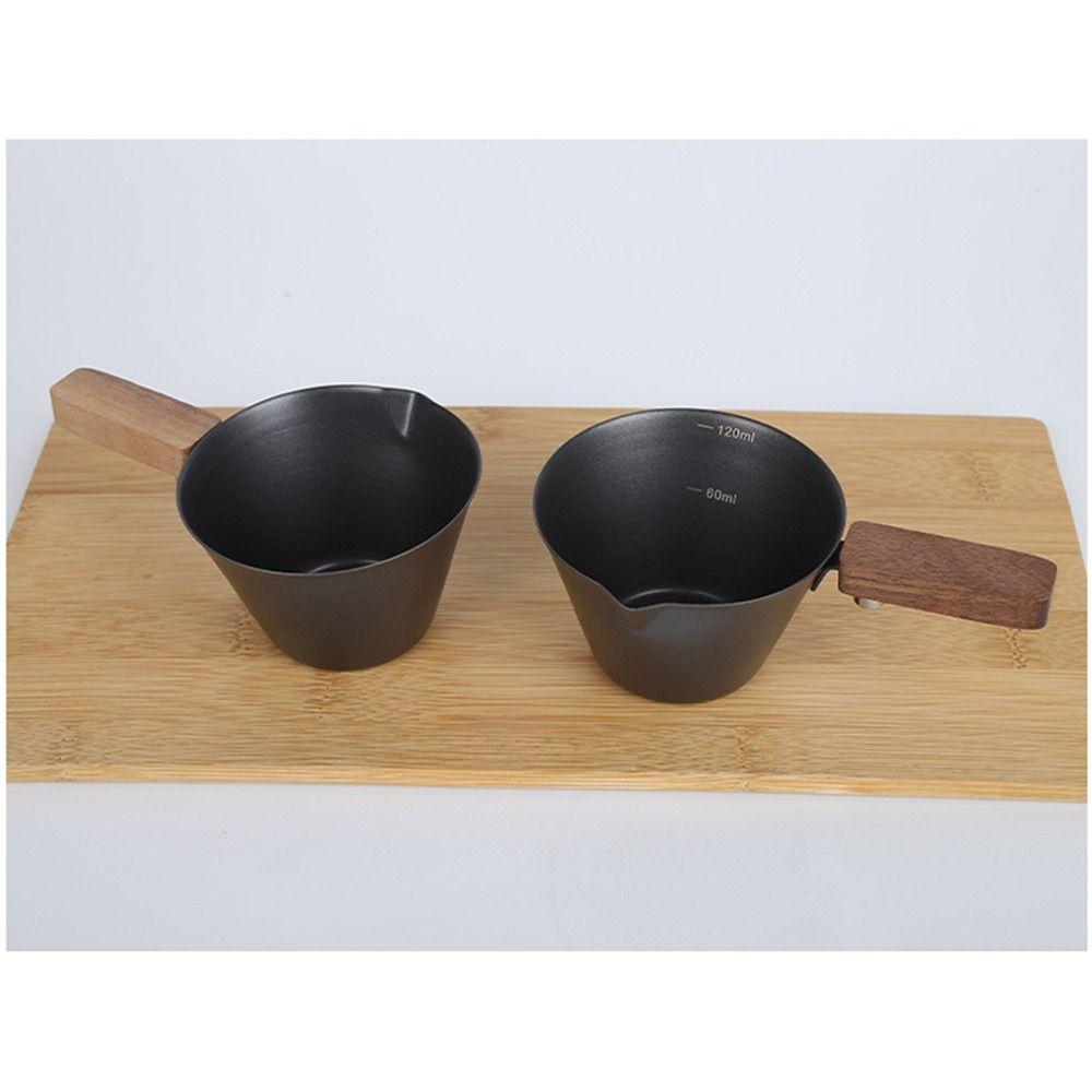 304 Stainless Steel Espresso Measuring Cup Thicken with Scale Coffee Extraction Mug Wood Handle Comfortable Grip