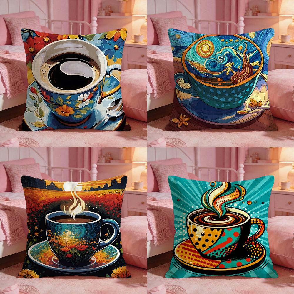 ArtCreative Art Coffee MugS Cushion Cover Premium Comfort Reversible Pillow Cove Two in One Design for Any Room Car Interior
