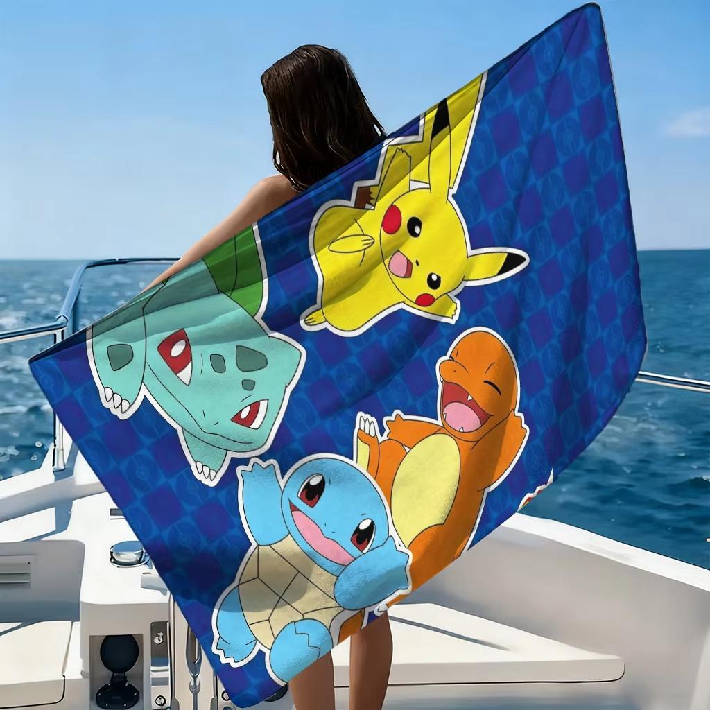 Модное пляжное полотенце с принтом Pokemon, Мягкое, из микрофибры, Легкое, Быстросохнущее, Большого размера для путешествий, кемпинга, Полотенце с Пикачу и декором для детей