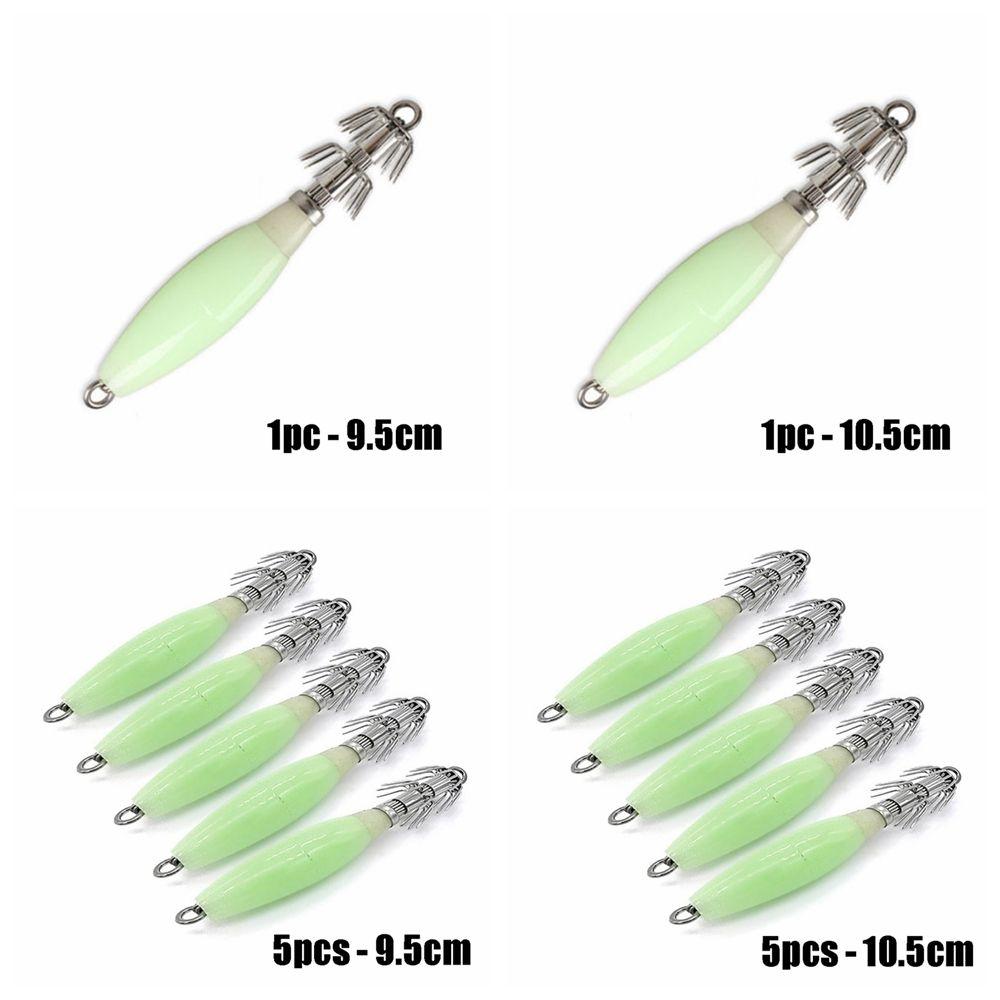 1/5PCS Noctilucent Jigs Luminous Squid Hook Wood Shrimp Lures Fishing Tackle Octopus Bait
