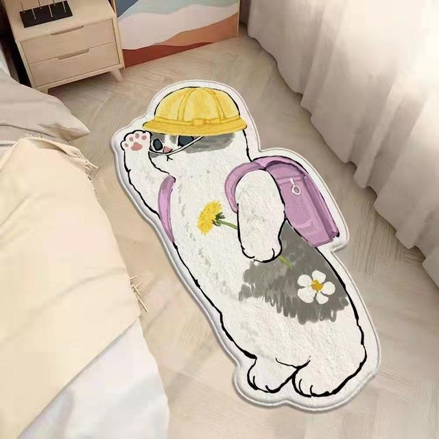 Cartoon Bedside Rug Cat Floor Mat Fluffy Cat Mats Irregular Carpet For Living Room Shaggy Area Rug Thicken Doormat Decor Rug