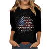 Women's Fashion Casual Three Quarter Sleeve Independence Day Print Round Neck Pullover Top Blouse